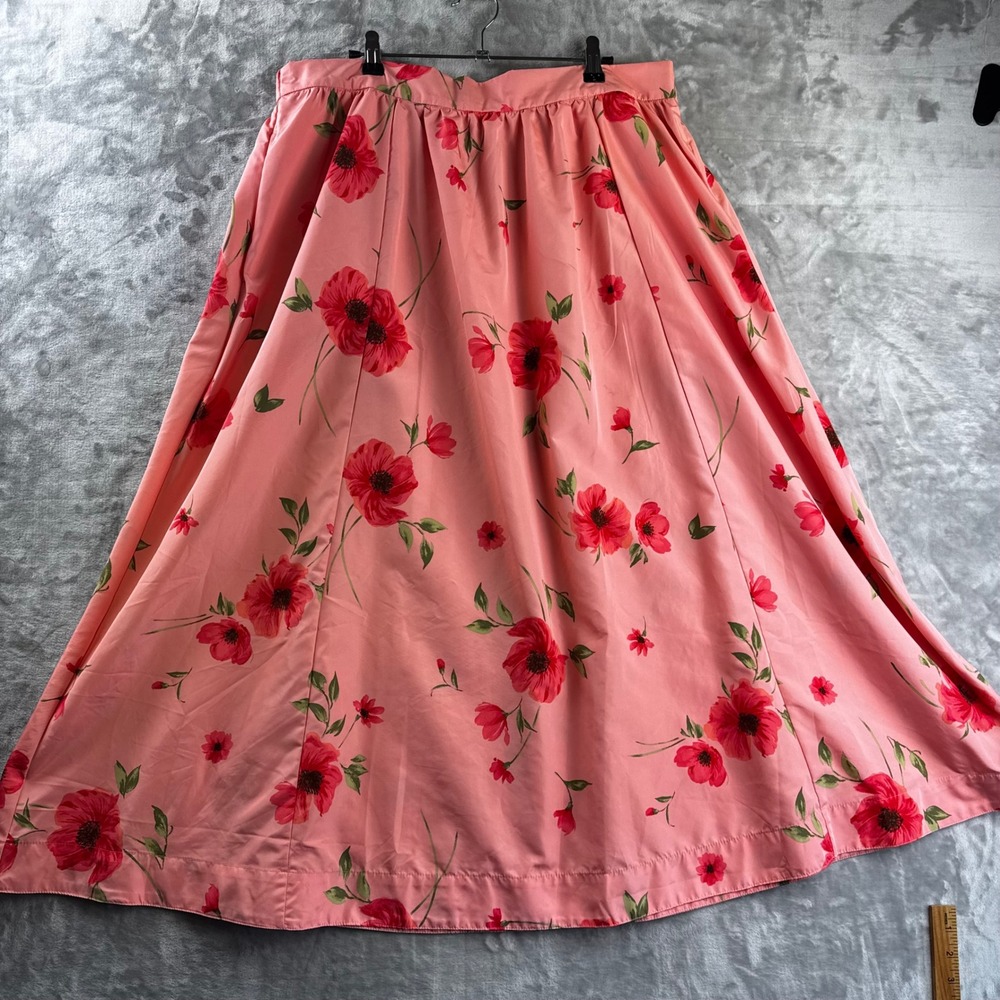 Old Navy The Occasion Skirt Womens XL Pink Red Poppy Floral Taffeta Midi (1891)